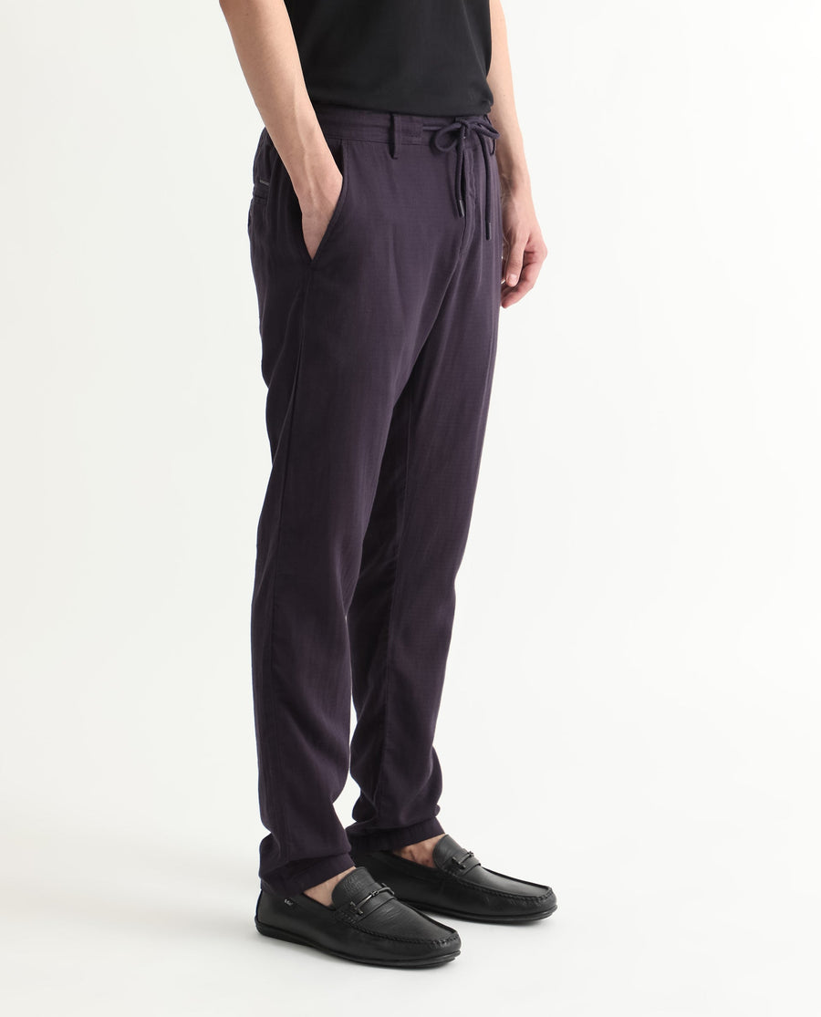 Rare Rabbit Men's Pastor Dark Purple Cotton Plain Regular Fit Trouser