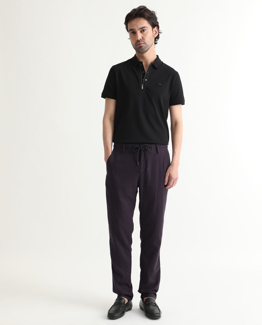 Rare Rabbit Men's Pastor Dark Purple Cotton Plain Regular Fit Trouser