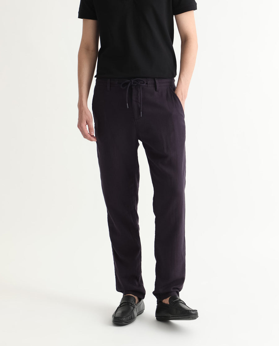 Rare Rabbit Men's Pastor Dark Purple Cotton Plain Regular Fit Trouser