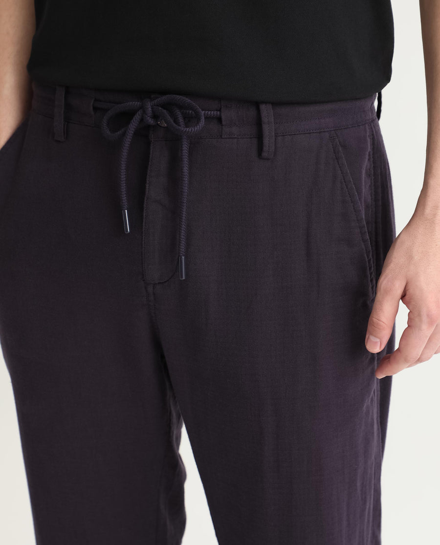 Rare Rabbit Men's Pastor Dark Purple Cotton Plain Regular Fit Trouser
