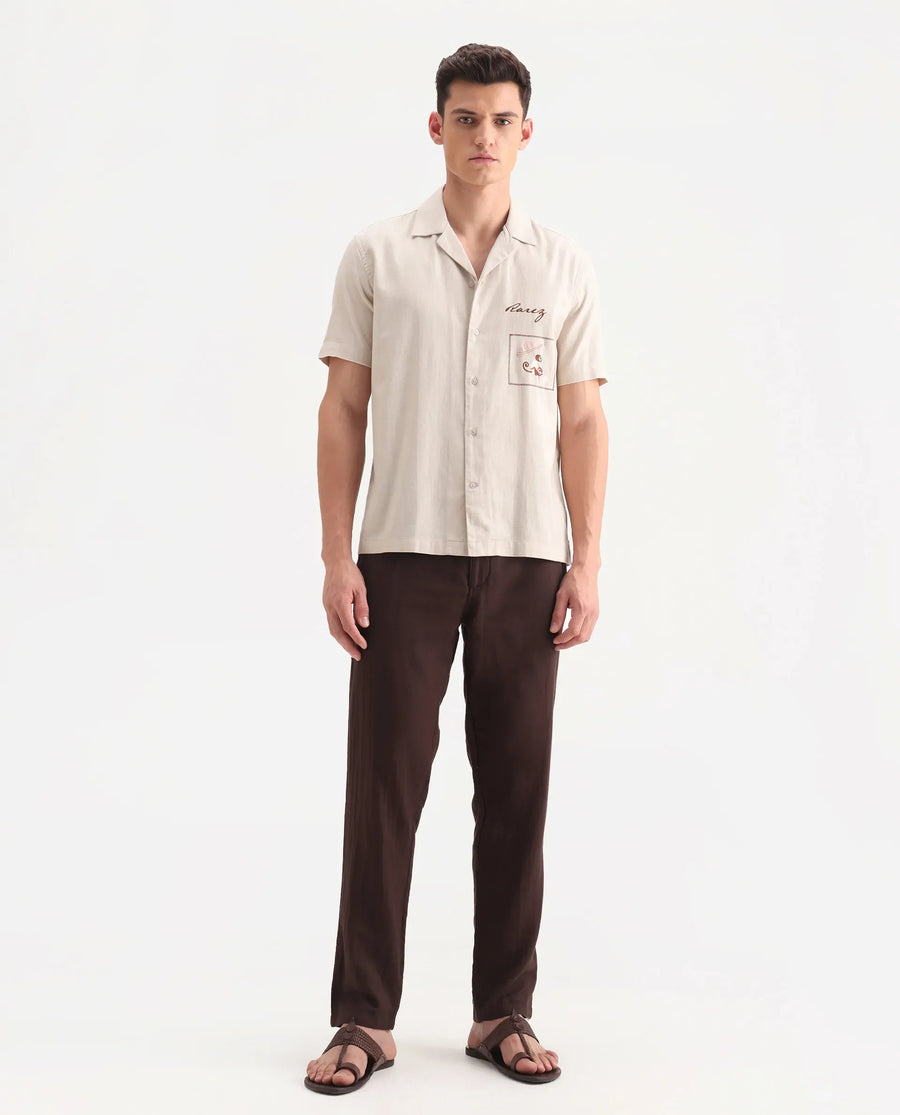 Rare Rabbit Men's Pastor-Aw25 Dark Brown Cotton Plain Regular Fit Trouser