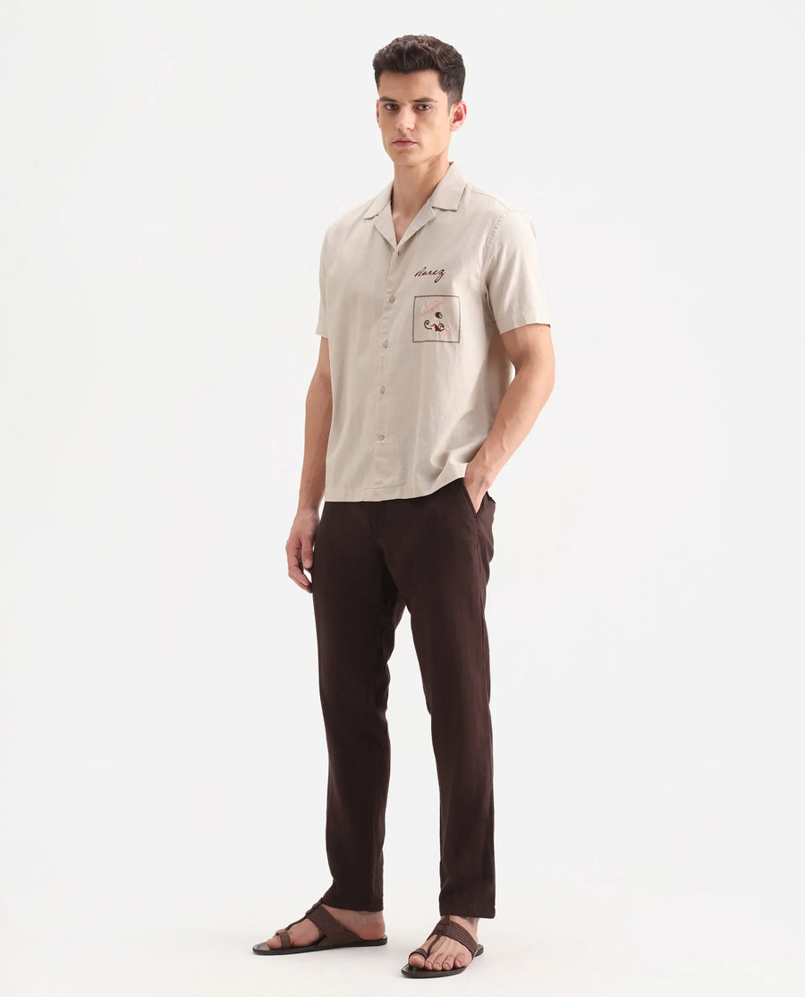 Rare Rabbit Men's Pastor-Aw25 Dark Brown Cotton Plain Regular Fit Trouser