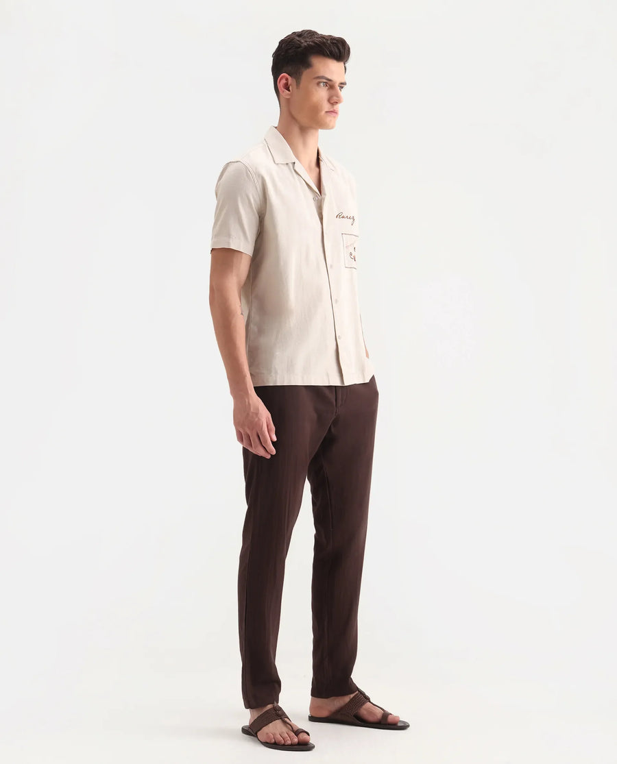 Rare Rabbit Men's Pastor-Aw25 Dark Brown Cotton Plain Regular Fit Trouser