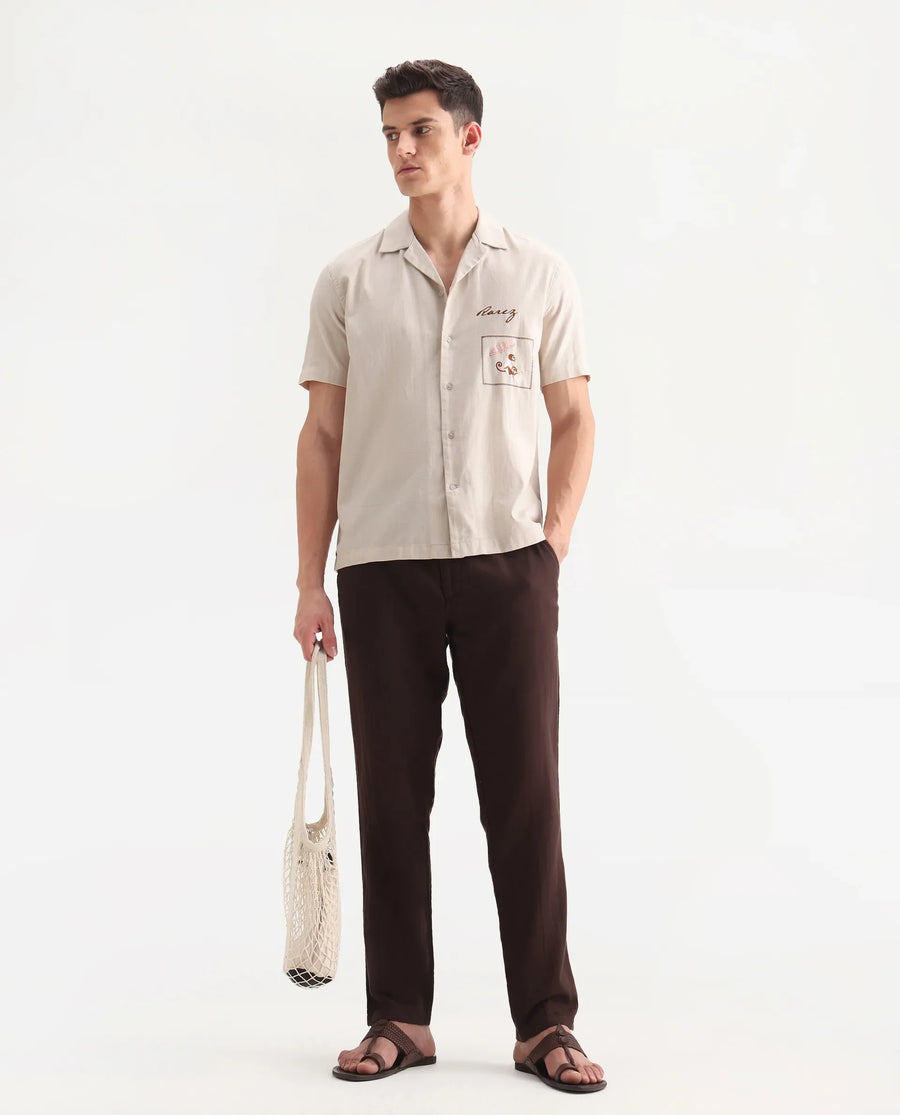 Rare Rabbit Men's Pastor-Aw25 Dark Brown Cotton Plain Regular Fit Trouser