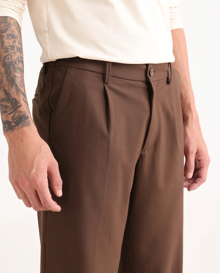 Rare Rabbit Men Pauls Brown Polyester Blend Fabric Button Closure Plain Trouser