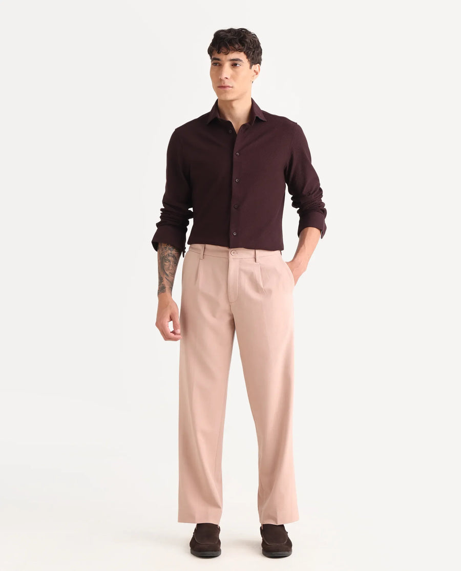 Rare Rabbit Men Pauls Tan Polyester Blend Fabric Button Closure Plain Trouser