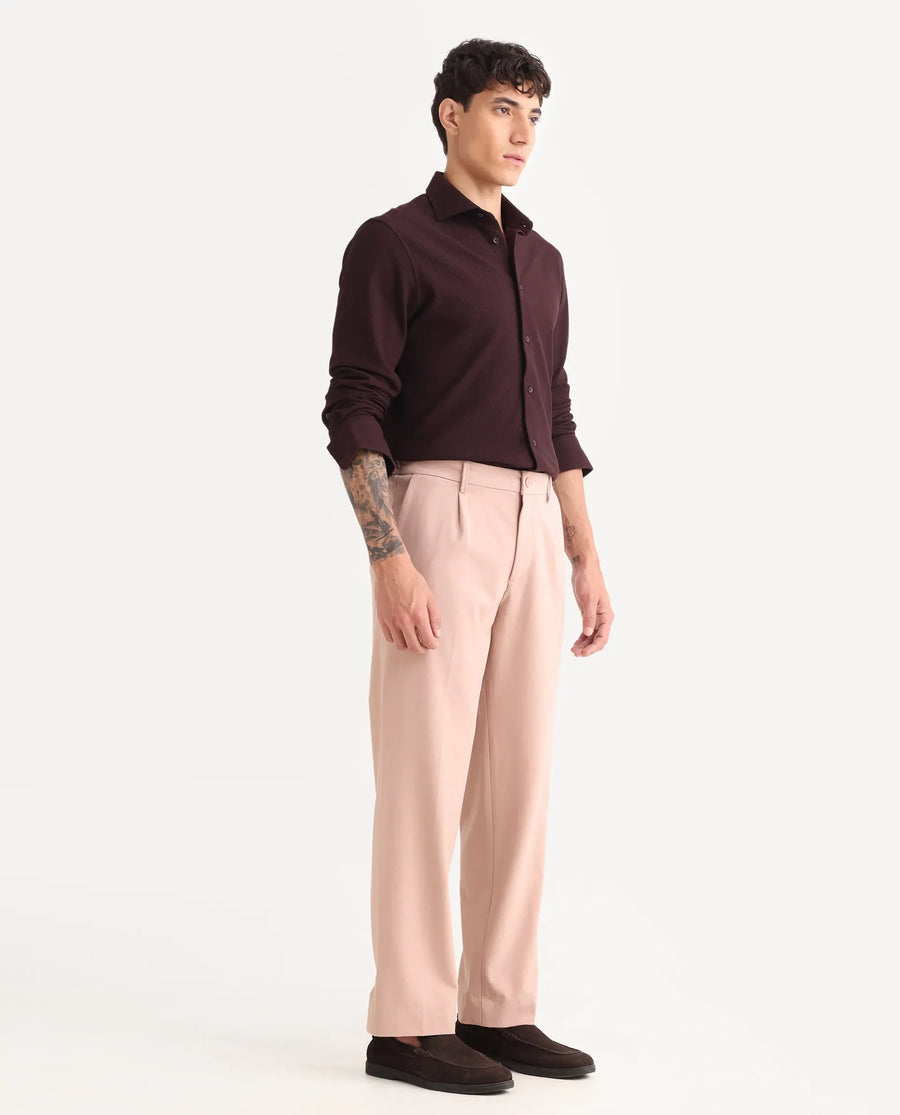 Rare Rabbit Men Pauls Tan Polyester Blend Fabric Button Closure Plain Trouser