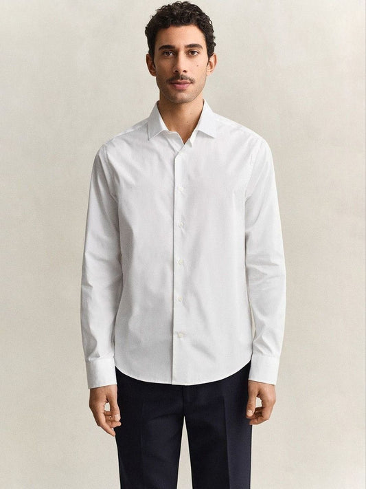 Gant Men White Solid Regular Fit Poplin Shirt