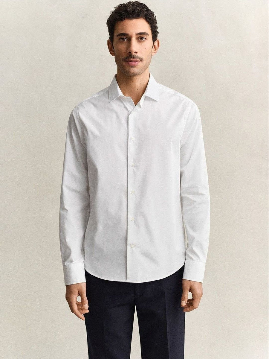 Gant Men White Solid Regular Fit Poplin Shirt