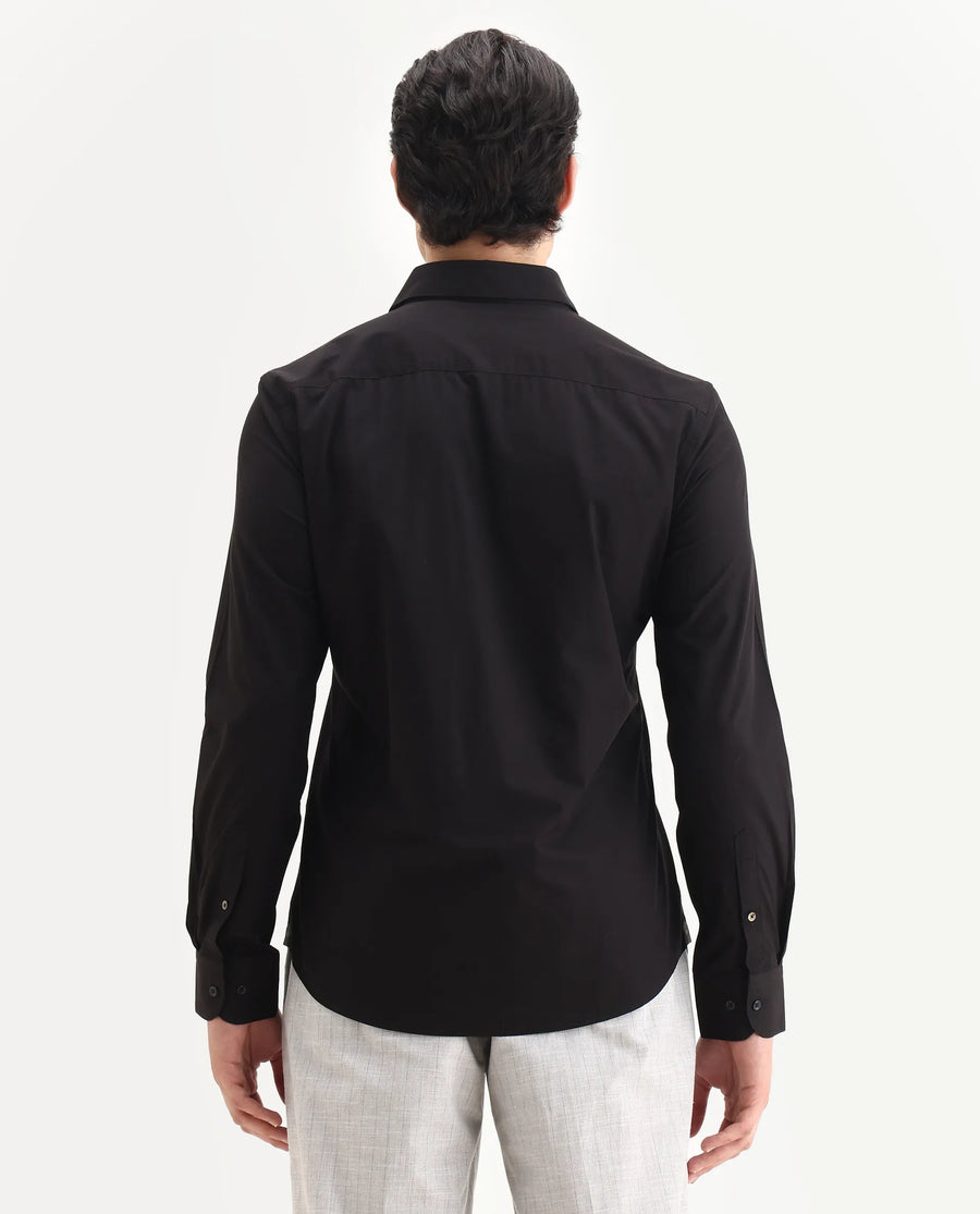 Rare Rabbit Men's Pedron-25 Black Cotton Spread Collar Regular Fit Jacquard Shirt