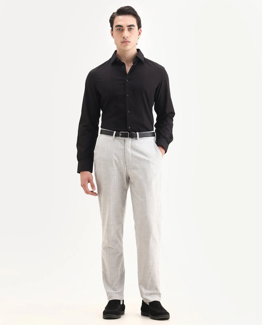 Rare Rabbit Men's Pedron-25 Black Cotton Spread Collar Regular Fit Jacquard Shirt