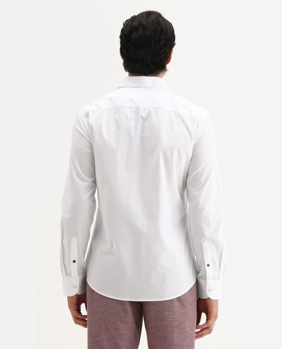 Rare Rabbit Men's Pedron-25 White Cotton Spread Collar Regular Fit Jacquard Shirt