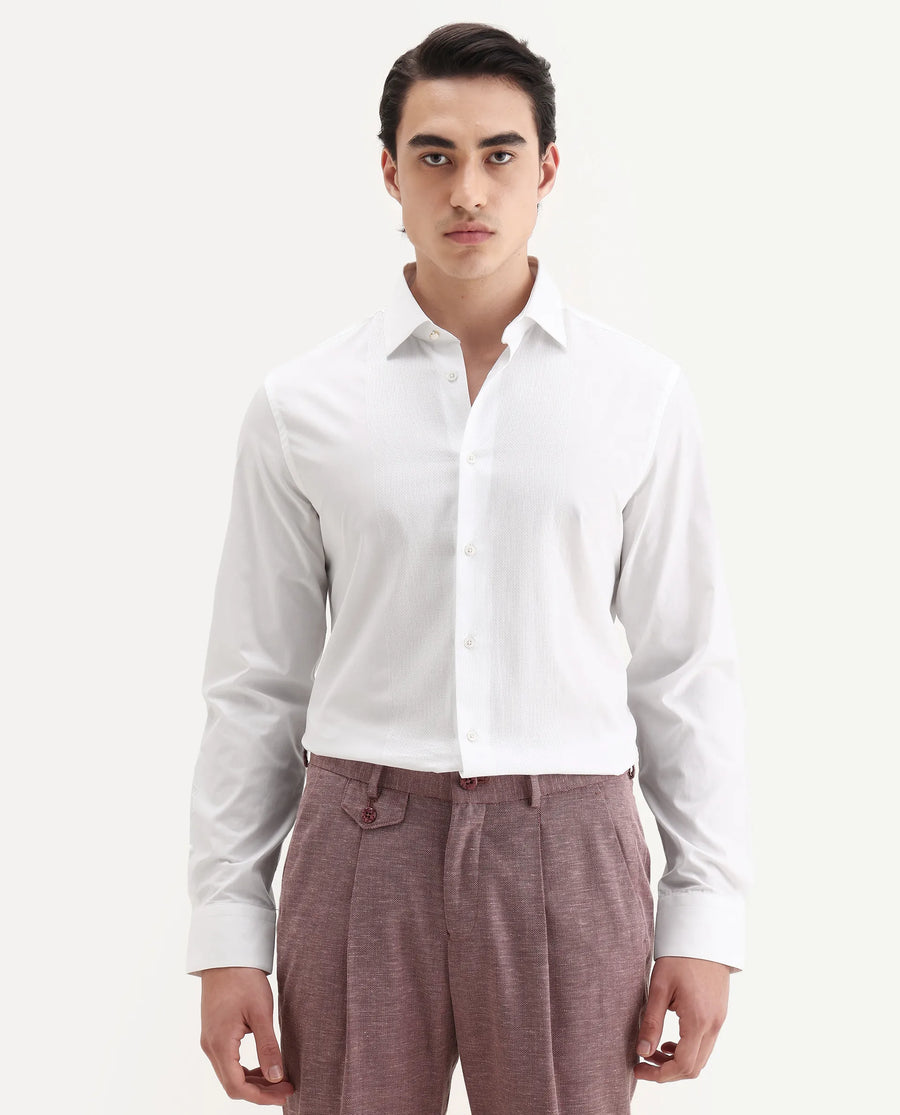 Rare Rabbit Men's Pedron-25 White Cotton Spread Collar Regular Fit Jacquard Shirt