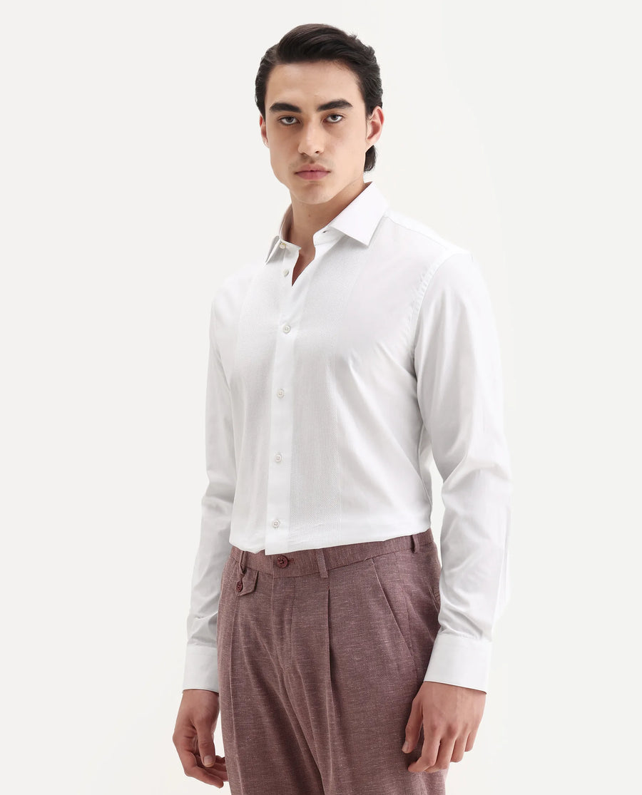Rare Rabbit Men's Pedron-25 White Cotton Spread Collar Regular Fit Jacquard Shirt