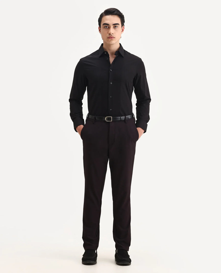 Rare Rabbit Men's Pedron Black Cotton Plain Regular Fit Full Sleeve Collared Shirt