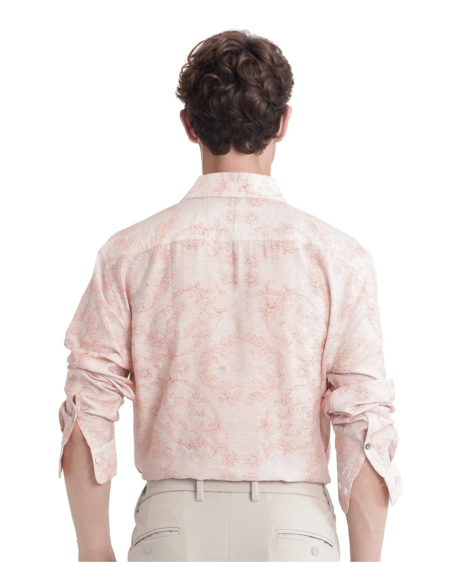 Rare Rabbit Men's Pelden Dusky Pink Viscose Blend Floral Print Regular Fit Full Sleeve Collared Shirt