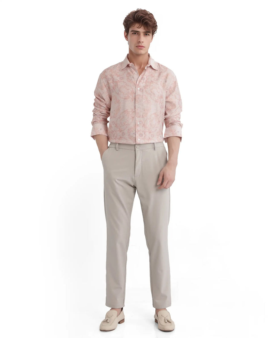 Rare Rabbit Men's Pelden Dusky Pink Viscose Blend Floral Print Regular Fit Full Sleeve Collared Shirt