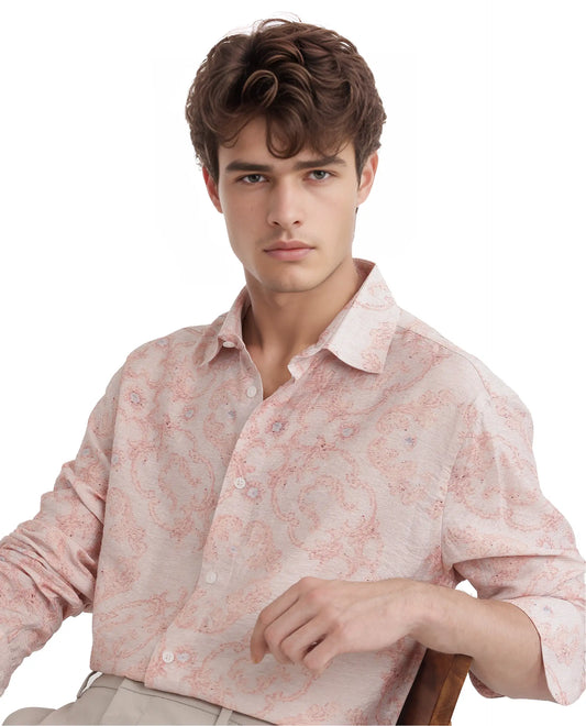 Rare Rabbit Men's Pelden Dusky Pink Viscose Blend Floral Print Regular Fit Full Sleeve Collared Shirt