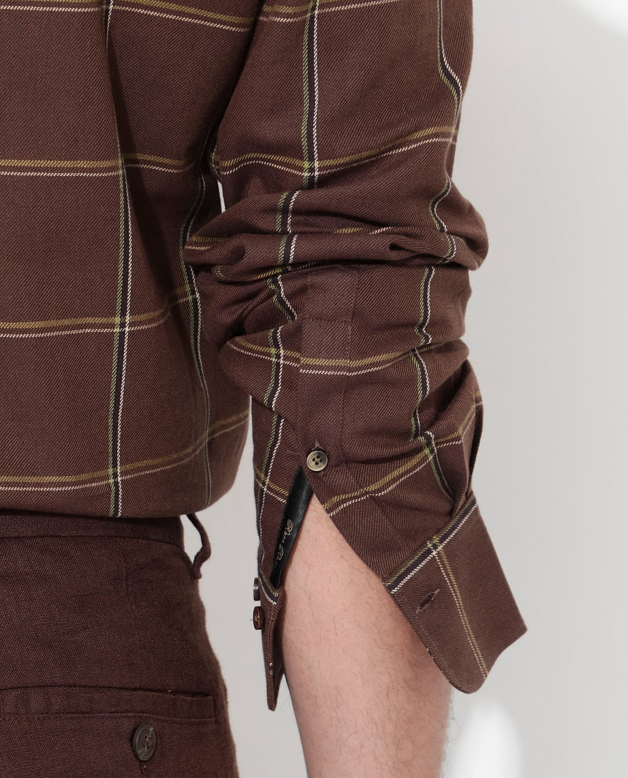 Rare Rabbit Men's Penza Brown Cotton Checked Print Regular Fit Full Sleeve Collared Shirt