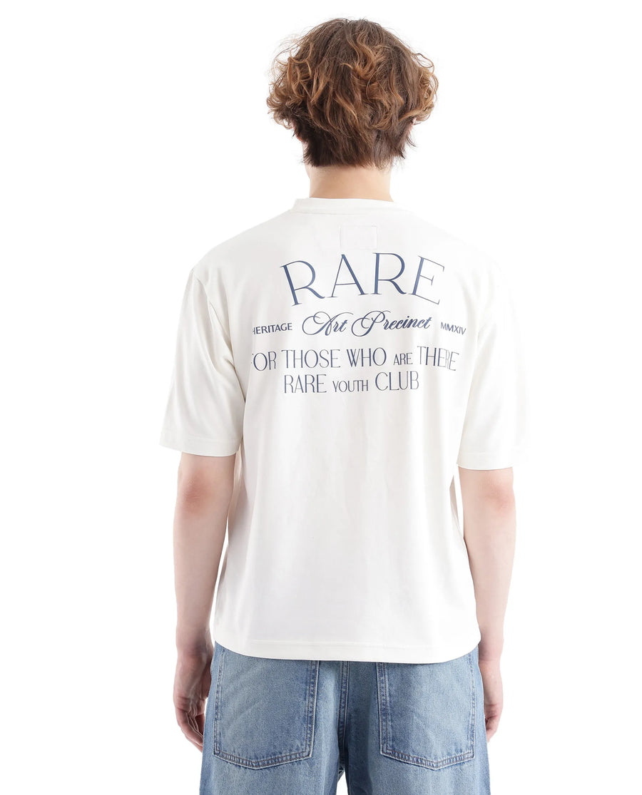 Rare Rabbit Men's Persus Off White Cotton Typography Print Boxy Fit Half Sleeve Crew Neck T-Shirt