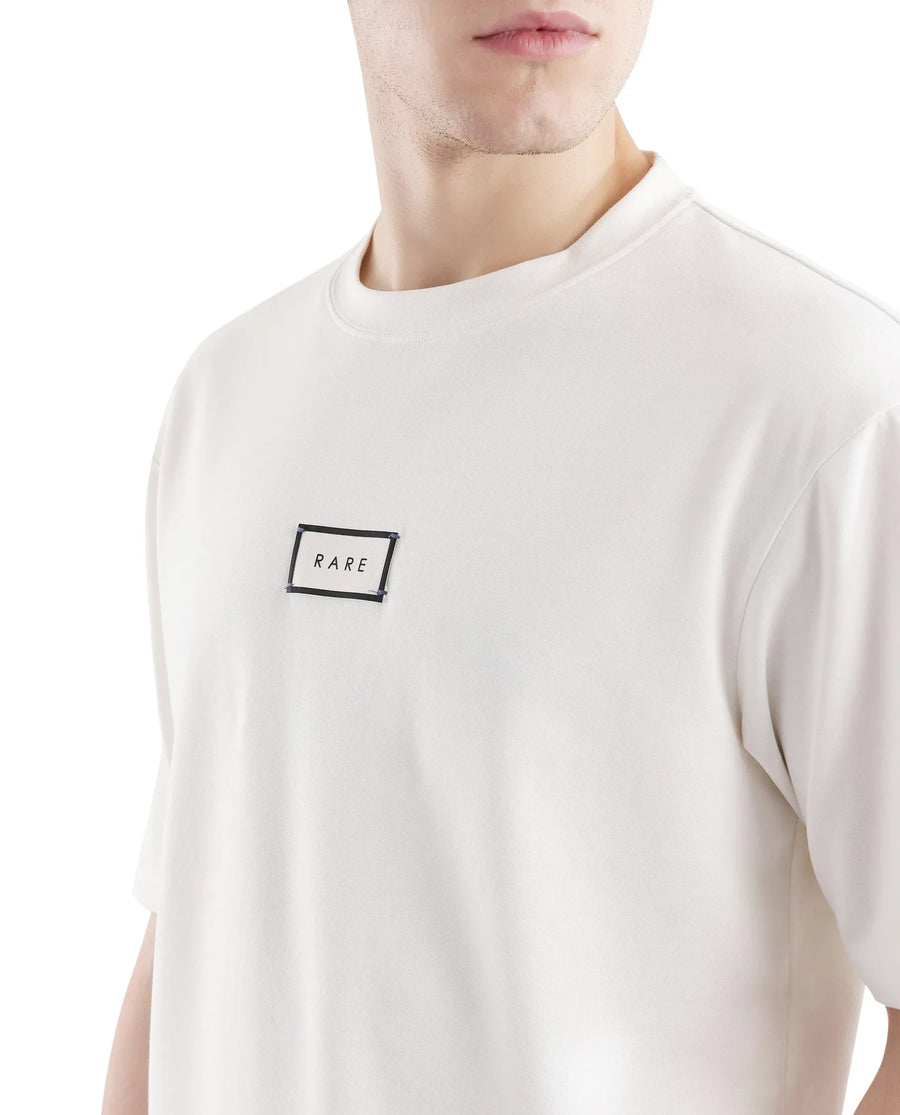 Rare Rabbit Men's Persus Off White Cotton Typography Print Boxy Fit Half Sleeve Crew Neck T-Shirt
