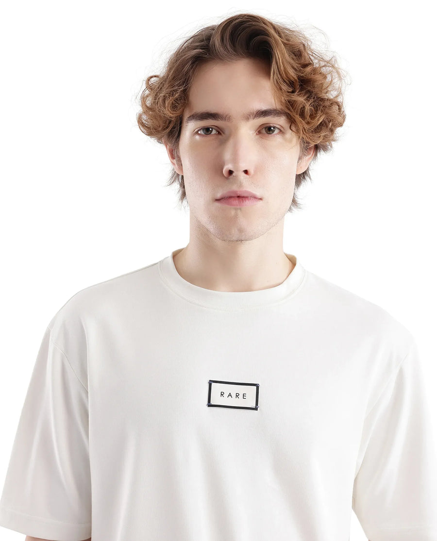 Rare Rabbit Men's Persus Off White Cotton Typography Print Boxy Fit Half Sleeve Crew Neck T-Shirt