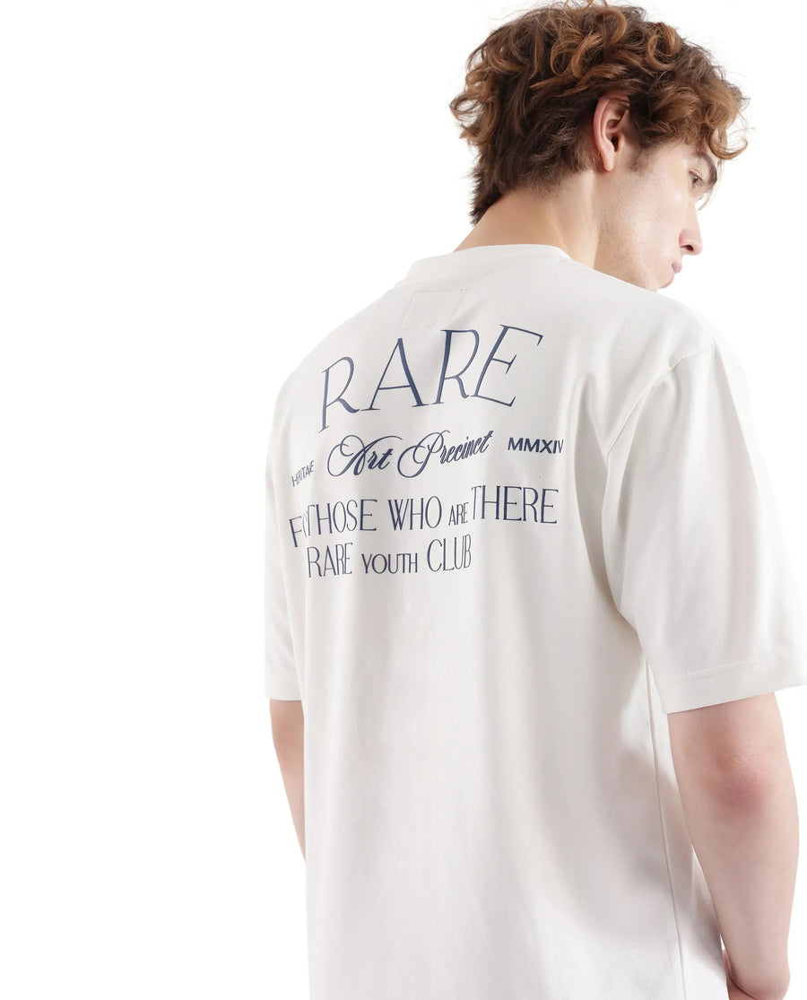 Rare Rabbit Men's Persus Off White Cotton Typography Print Boxy Fit Half Sleeve Crew Neck T-Shirt