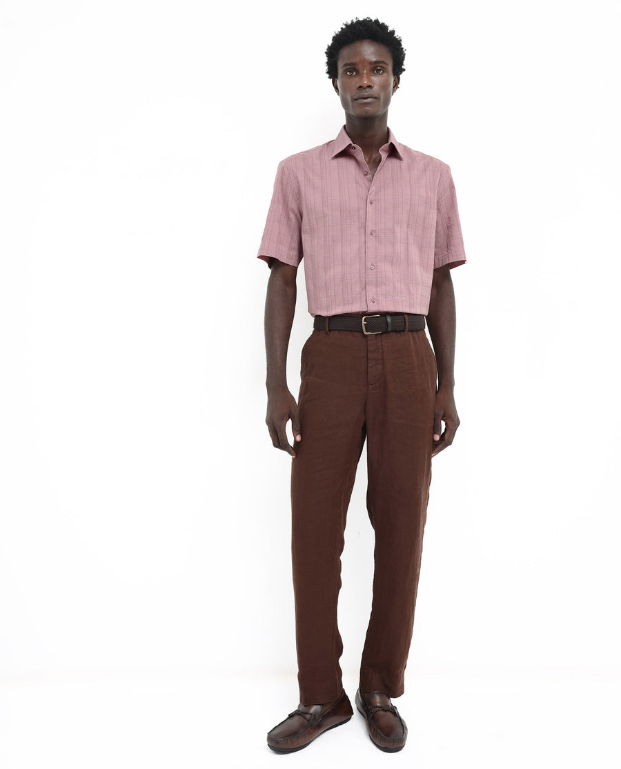 Rare Rabbit Men's Pesca Dusky Pink Cotton Checked Print Regular Fit Half Sleeve Spread Collar Shirt