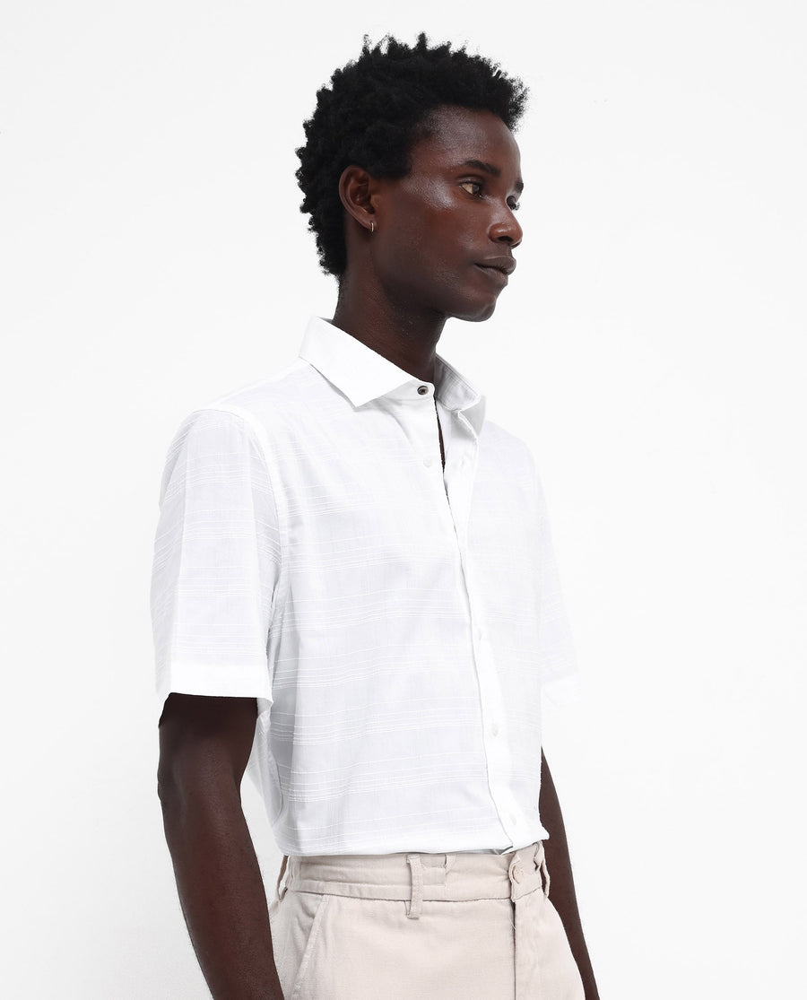 Rare Rabbit Men's Pesca White Cotton Checked Print Regular Fit Half Sleeve Collared Shirt
