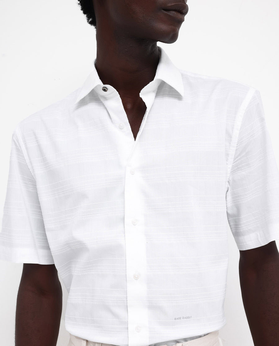 Rare Rabbit Men's Pesca White Cotton Checked Print Regular Fit Half Sleeve Collared Shirt