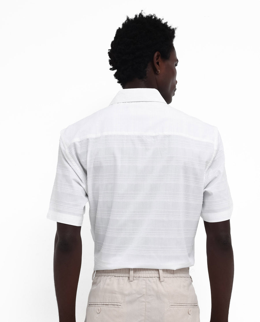 Rare Rabbit Men's Pesca White Cotton Checked Print Regular Fit Half Sleeve Collared Shirt