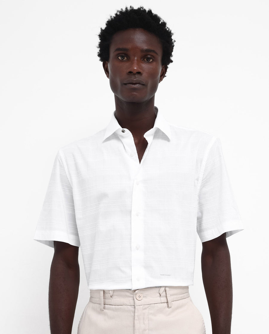 Rare Rabbit Men's Pesca White Cotton Checked Print Regular Fit Half Sleeve Collared Shirt