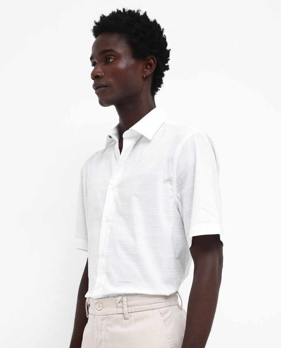 Rare Rabbit Men's Pesca White Cotton Checked Print Regular Fit Half Sleeve Collared Shirt