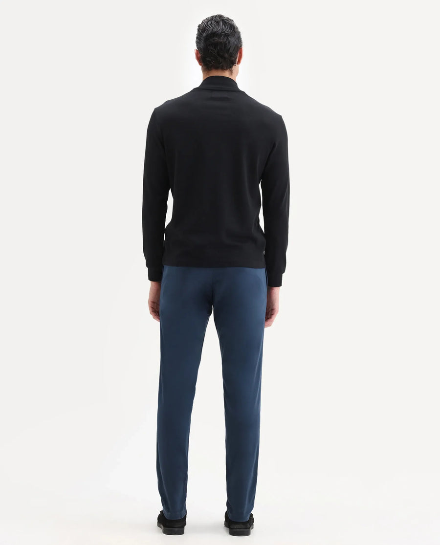 Rare Rabbit Men's Pesto Dark Blue Cotton Plain Regular Fit Trouser