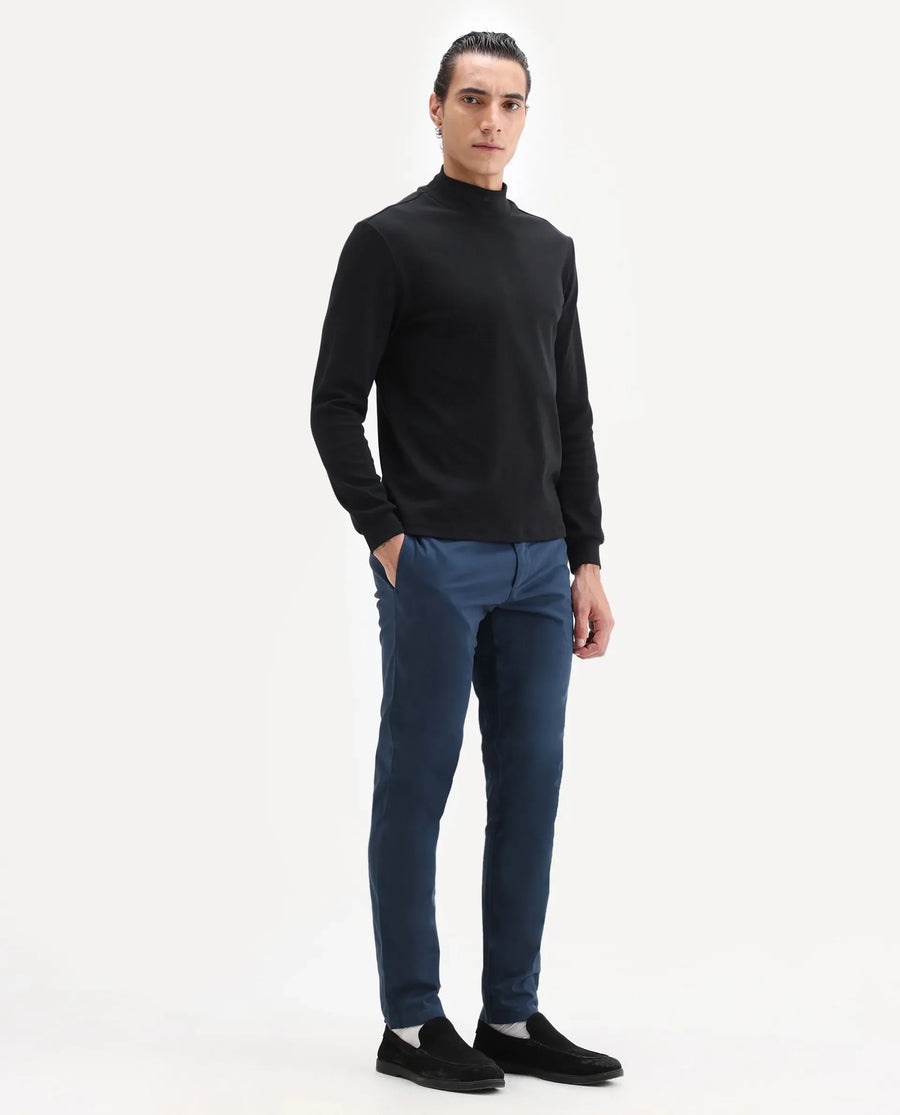 Rare Rabbit Men's Pesto Dark Blue Cotton Plain Regular Fit Trouser