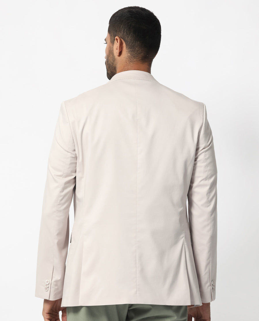 Rare Rabbit Men's Peyton Light Beige Polyester Plain Tailored Fit Full Sleeve Lapel Neck Blazer