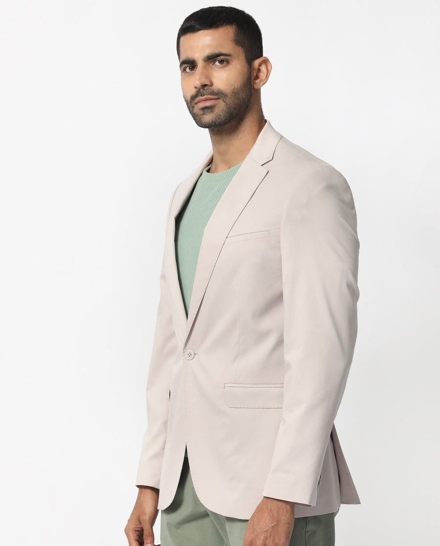 Rare Rabbit Men's Peyton Light Beige Polyester Plain Tailored Fit Full Sleeve Lapel Neck Blazer