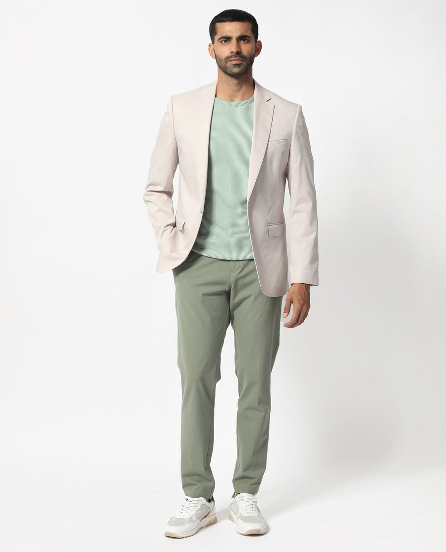 Rare Rabbit Men's Peyton Light Beige Polyester Plain Tailored Fit Full Sleeve Lapel Neck Blazer