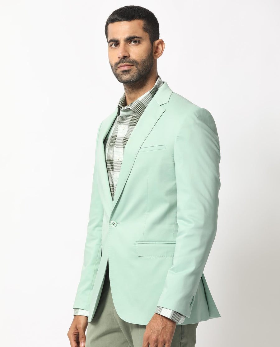 Rare Rabbit Men's Peyton Pastel Green Polyester Plain Tailored Fit Full Sleeve Lapel Neck Blazer