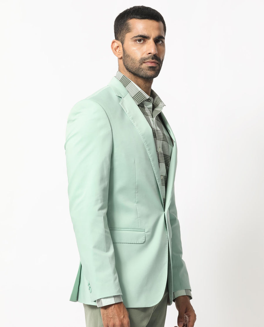 Rare Rabbit Men's Peyton Pastel Green Polyester Plain Tailored Fit Full Sleeve Lapel Neck Blazer