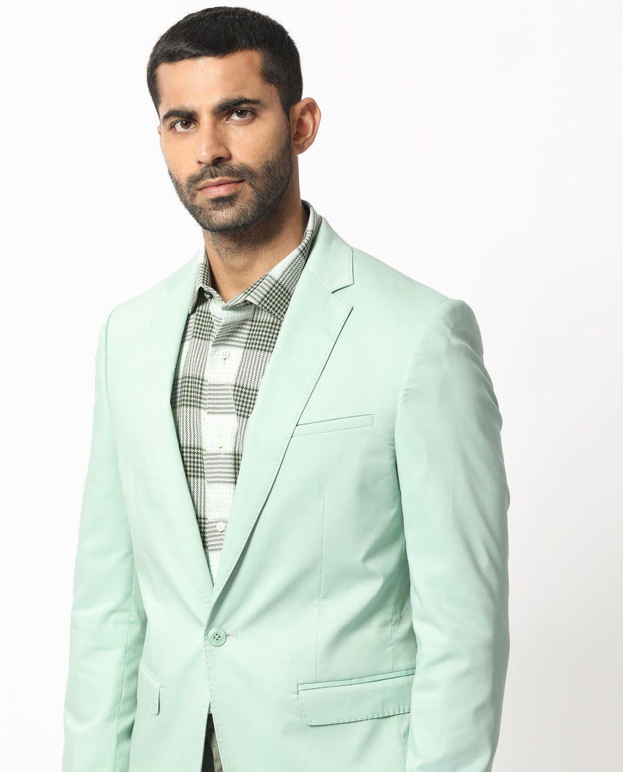 Rare Rabbit Men's Peyton Pastel Green Polyester Plain Tailored Fit Full Sleeve Lapel Neck Blazer