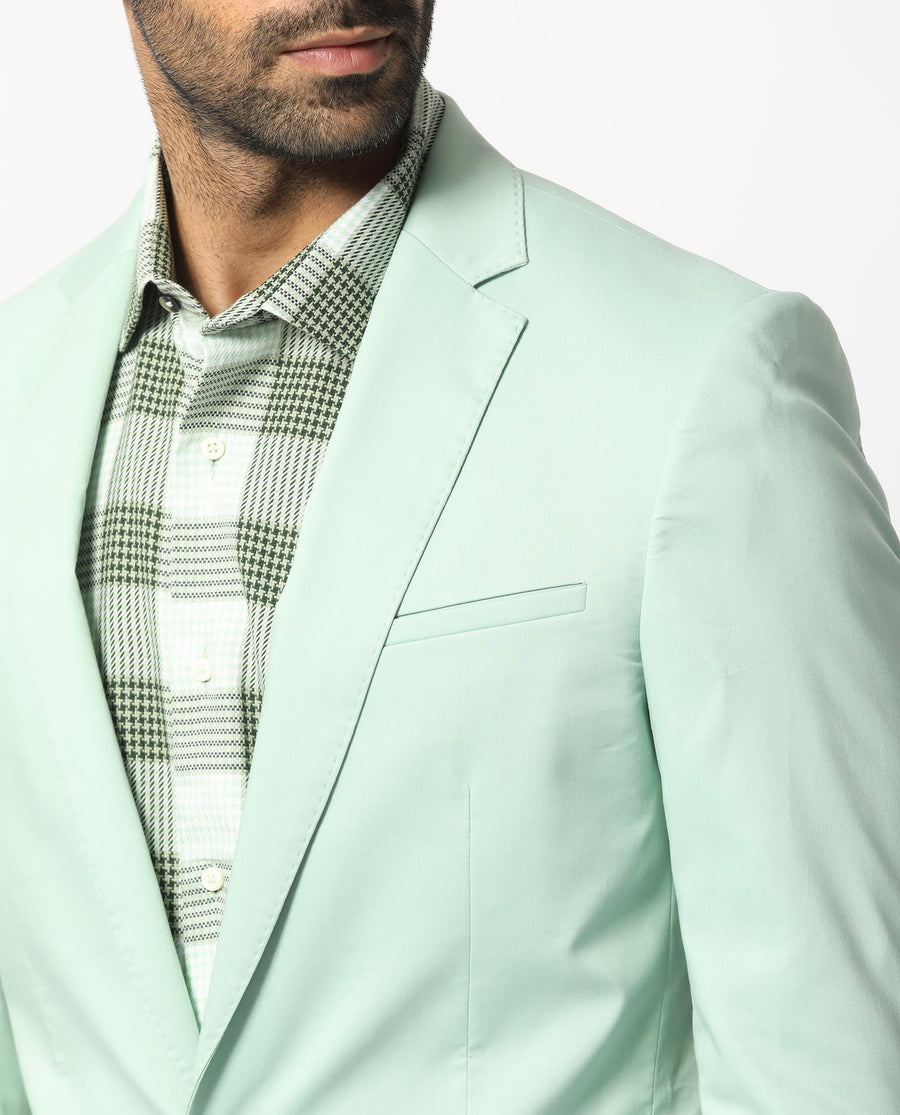 Rare Rabbit Men's Peyton Pastel Green Polyester Plain Tailored Fit Full Sleeve Lapel Neck Blazer