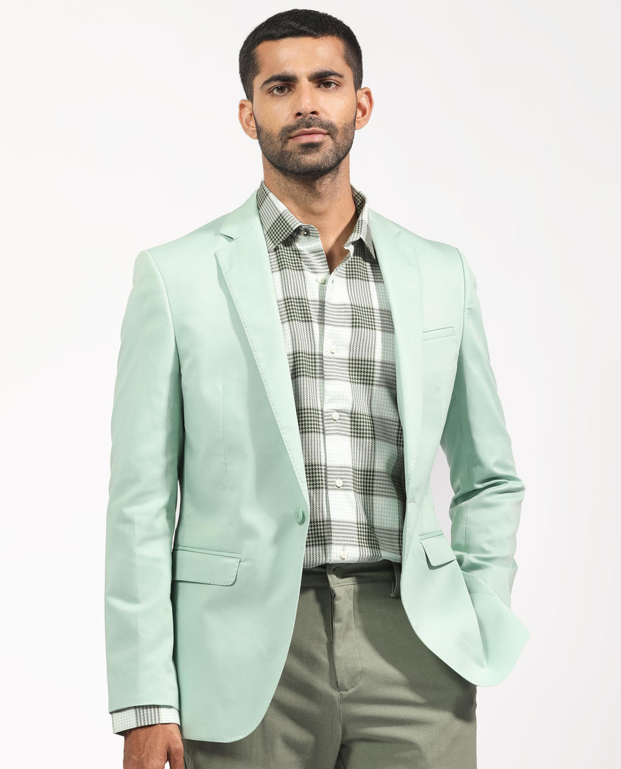 Rare Rabbit Men's Peyton Pastel Green Polyester Plain Tailored Fit Full Sleeve Lapel Neck Blazer
