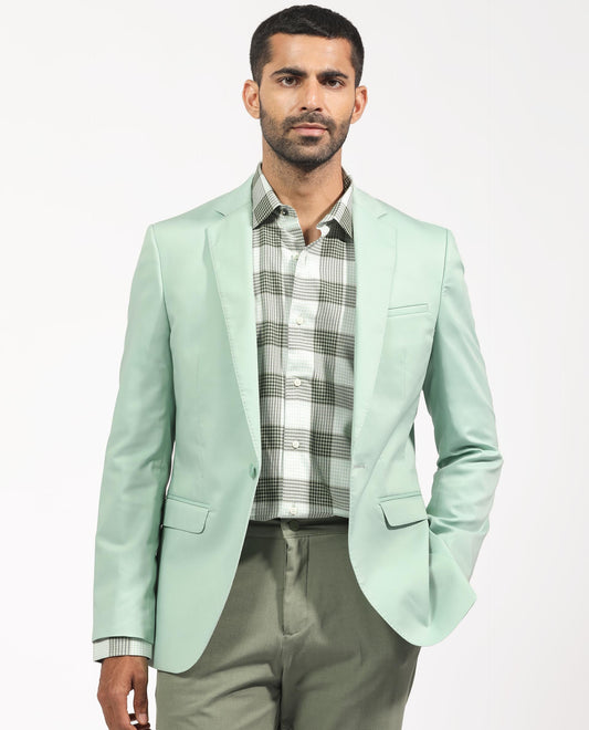 Rare Rabbit Men's Peyton Pastel Green Polyester Plain Tailored Fit Full Sleeve Lapel Neck Blazer
