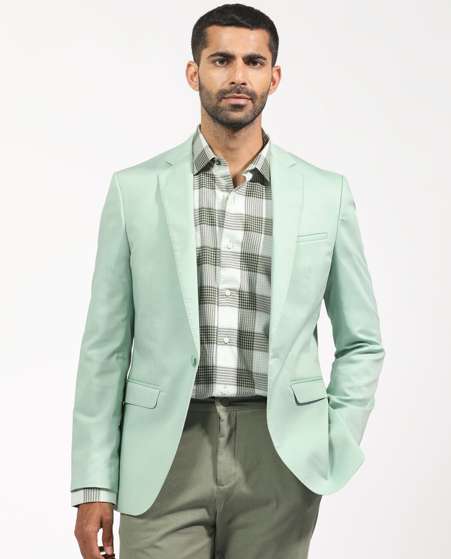 Rare Rabbit Men's Peyton Pastel Green Polyester Plain Tailored Fit Full Sleeve Lapel Neck Blazer