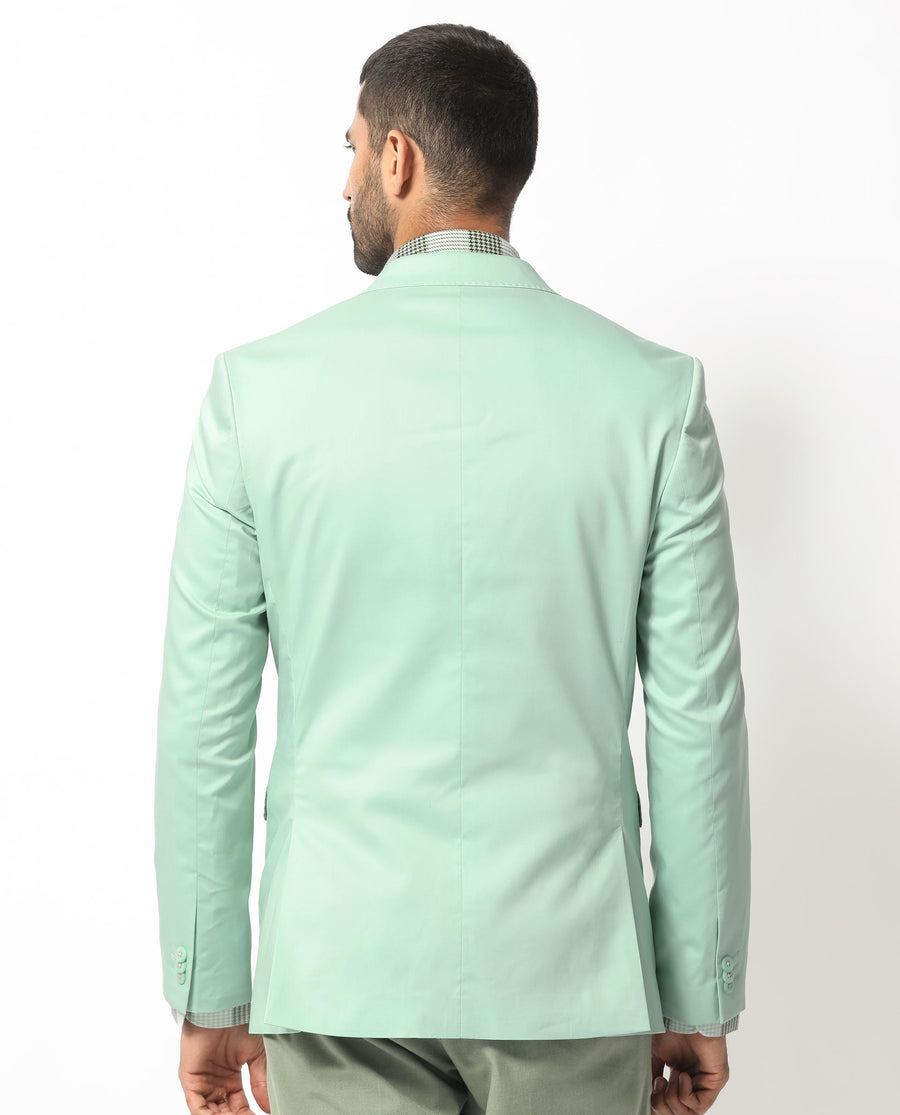 Rare Rabbit Men's Peyton Pastel Green Polyester Plain Tailored Fit Full Sleeve Lapel Neck Blazer