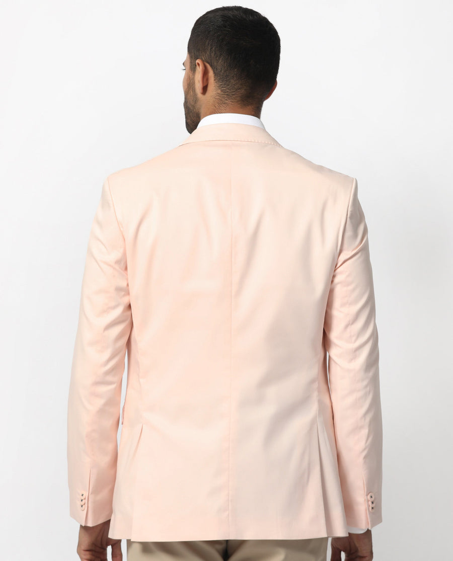 Rare Rabbit Men's Peyton Pastel Pink Polyester Plain Tailored Fit Full Sleeve Lapel Neck Blazer