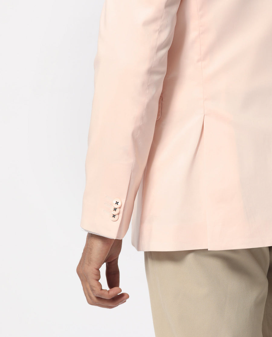Rare Rabbit Men's Peyton Pastel Pink Polyester Plain Tailored Fit Full Sleeve Lapel Neck Blazer