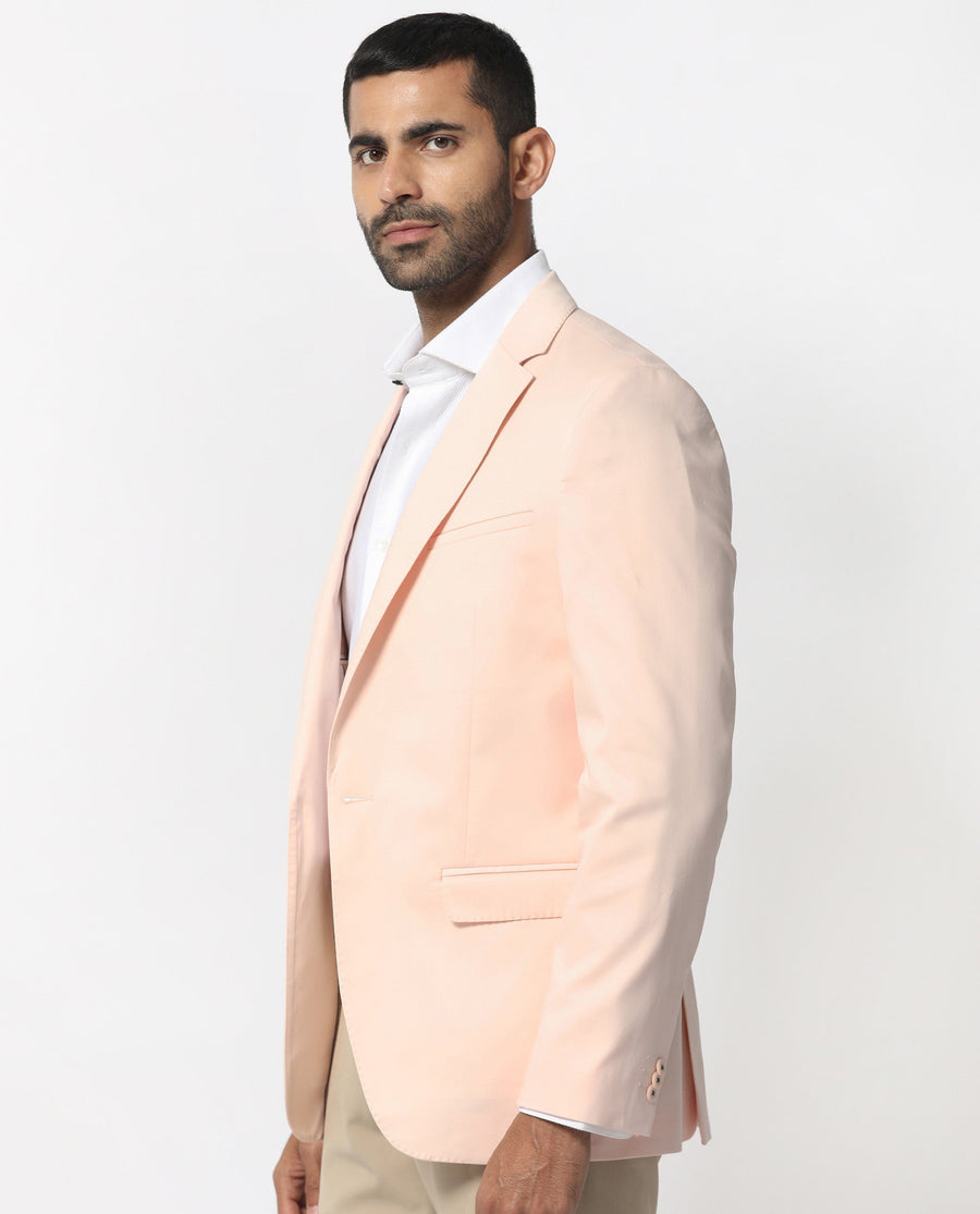 Rare Rabbit Men's Peyton Pastel Pink Polyester Plain Tailored Fit Full Sleeve Lapel Neck Blazer