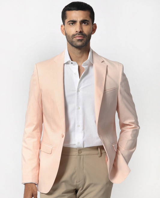 Rare Rabbit Men's Peyton Pastel Pink Polyester Plain Tailored Fit Full Sleeve Lapel Neck Blazer